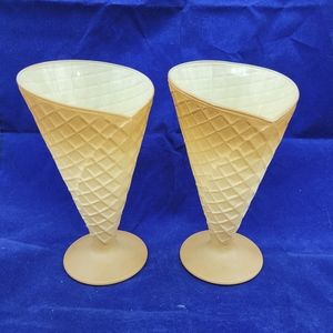 Vintage Ice Cream/Parfait Glasses Waffle Cone Shaped  Made in Italy